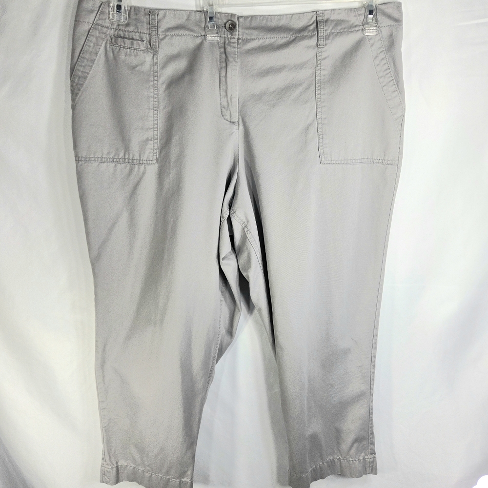 Dalia Collections Taupe 100% Cotton Cropped Pants w/Pockets Plus Size 22W